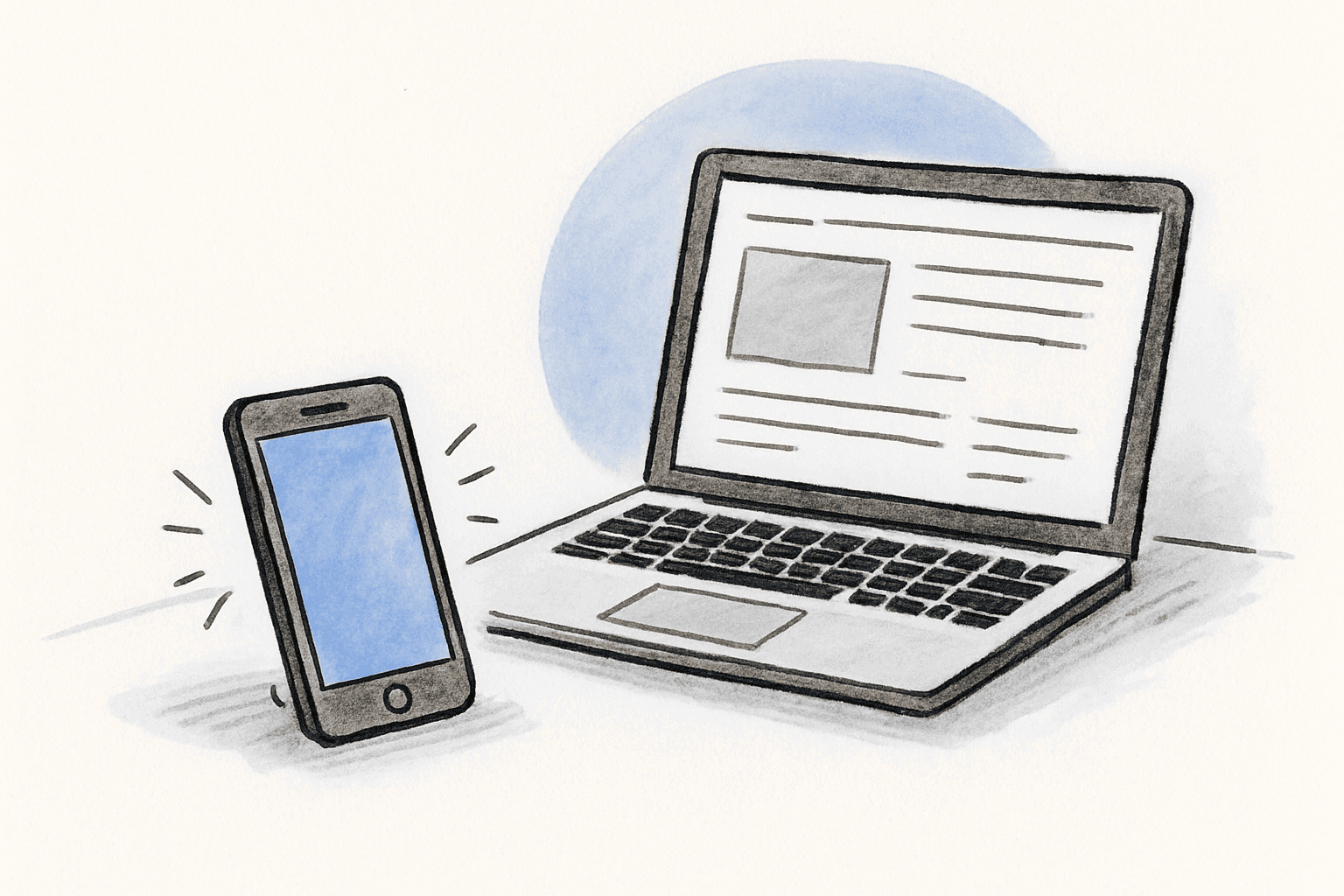 A phone ringing on a desk beside a laptop showing a clean website